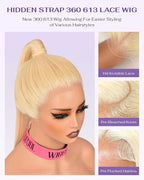 Hidden Strap Straight 360 613 Lace Front Wigs Human Hair Invisible Strap Pre Plucked 180% Density SALON-Quality Blonde Wig with Drawstring Glueless Wigs HD Full Lace Human Hair Wigs 22inch