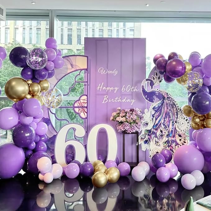 MEBAY Purple and Gold Balloons Arch Kit - Image 4