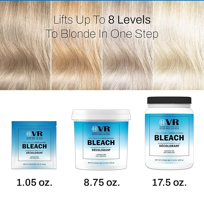 VR Blue Bleaching Hair Powder Extra Strength Lightener & Toner by Cocohoney, Made in Italy (8.75 oz (250 g))