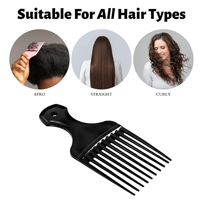 Plastic Hair Pick Comb – Wide Tooth Afro Lift Picks - Pack of 10 Combs - 5.25 Inch - for Styling Lifting Detangling Adding Volume for Long Curly and Thick Hair, Wigs and Beards for Men & Women