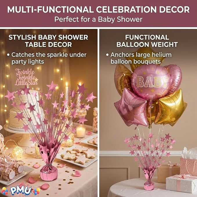 PMU 3 Pack Bursting Star Metallic Foil Spray Centerpiece- Baby Pink Balloon - Image 8