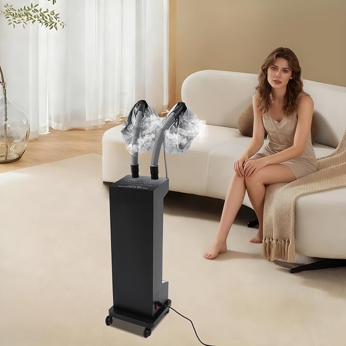 Professional Hair Steamer Machine with Adjustable Temperature,650W Hair Steamer,Dual Tube Steam Hair Care System,Salon Spa Equipment for Deep Hair Care Repair, Hair Styling (Black)