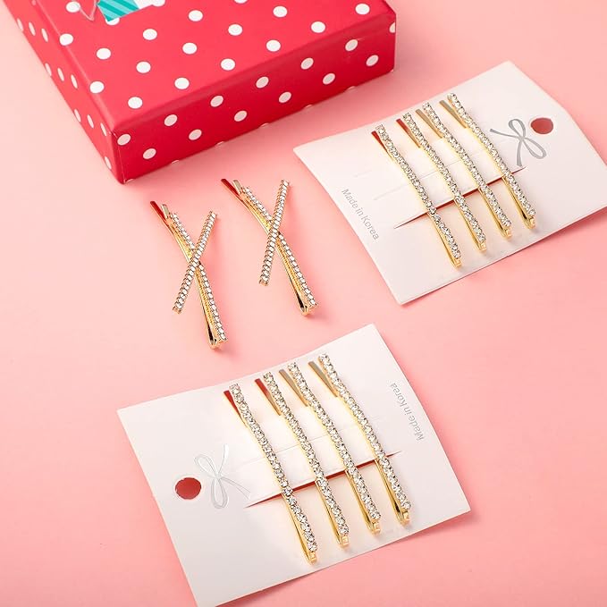 12 Pieces Rhinestone Bobby Pins Decorative Fancy Crystal Hair Clips Shiny Metal X Shaped Barrettes Bling Diamond Wedding Bridal Shower Hair Accessories for Women Ladies Girls (Gold)