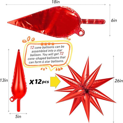 72PCS Red Green White Star Balloons Foil, Spike Balloons - Image 4