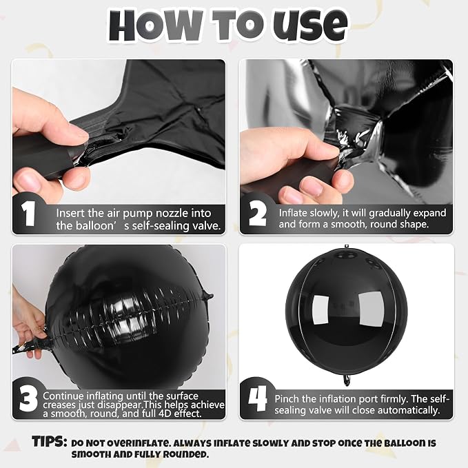 12 Pcs Black Foil Balloons, Different Size Metallic Black Balloons - Image 9