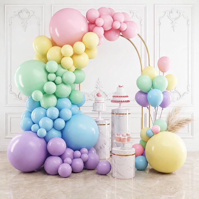 RUBFAC Pastel Balloons Macaron Rainbow Balloon Arch Kit 154pcs | Pastel Rainbow by RUBFAC