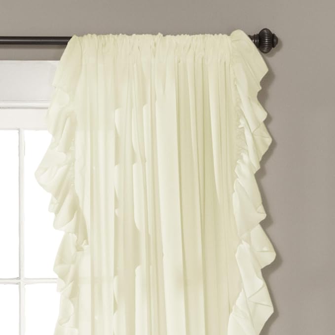 Lush Decor Reyna Ruffle Window Curtain Panel Set, Ivory - Image 2