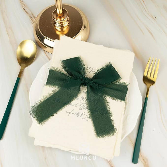 Handmade Olive Green/Olive Fringe Chiffon Silk Ribbon - Image 4
