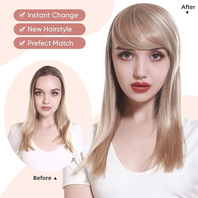 SARLA Clip in Side Bangs Extension Straight Synthetic Fake Bangs One Piece for Women Dark Grey