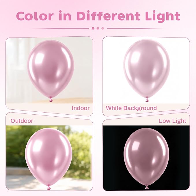 Metallic Pink Balloons, 12 Inch Chrome Light Pink Latex Party Balloons | 30 - Image 7