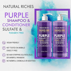 Natural Riches Purple Shampoo and Conditioner Set for Blonde, Silver & Grey Hair – Sulfate-Free, Color-Safe, Removes Brassy & Yellow Tones for Natural, Highlighted, and Bleached Hair – 16x2 fl oz