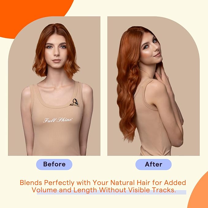 Full Shine Hair Extensions Real Human Hair Tape in Color 330 Orange Invisible Seamless Skin Weft Human Hair Tape in Extensions 16 Inch 50 Grams Straight Natural Extensions for Women Real Hair 20PCS