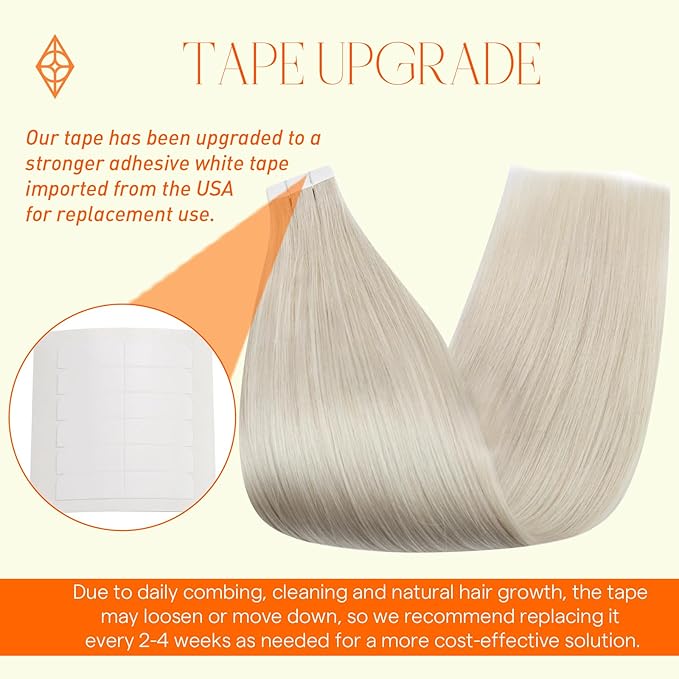 Full Shine Tape in Hair Extensions 14 Inch Soft Natural Tape in Extensions Color 1000 White Blonde Hair Extensions Tape in Invisible Tape ins Human Hair Extensions for Women 40 Pcs 100 Gram Wedding