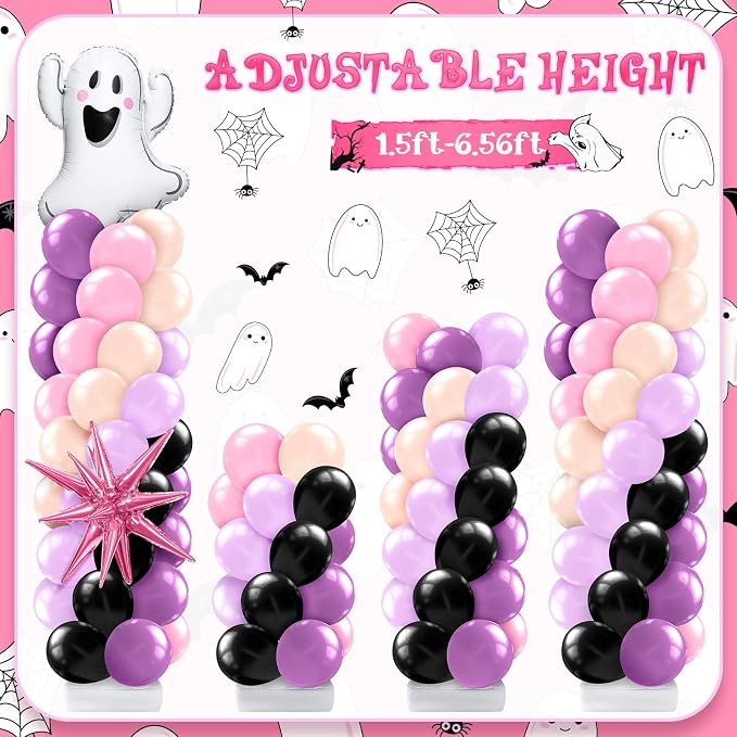 Kasyat 2 Sets Pink Purple Halloween Balloon Column Stand Kit Purple Pink and - Image 5