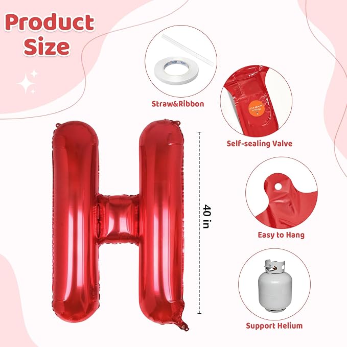Red HBD Balloons, HBD Foil Letter Balloon - Image 2