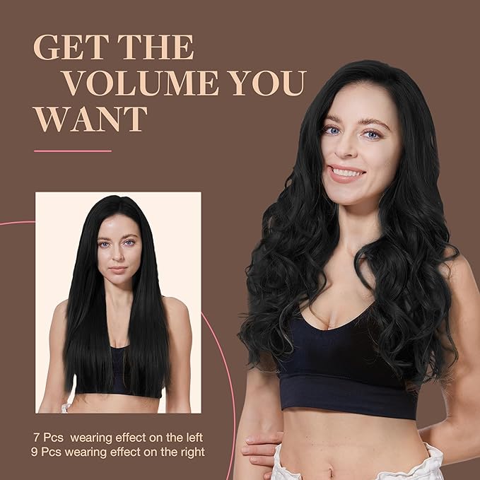 GOO GOO Clip in Hair Extensions Real Human Hair, Remy Human Hair Extensions Clip ins for Women, Natural Human Hair, 18inch 150g 9Pcs, 1 Jet black
