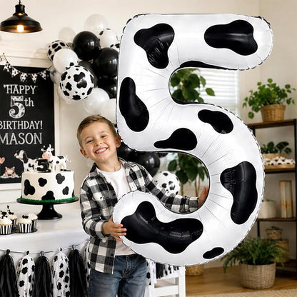 Cow Print Number Balloon 5, 40 Inch Large Self Inflating 5 Foil Number Balloons - Image 7