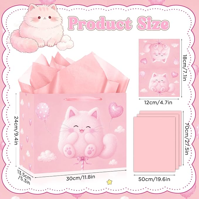 Cute Chubby Pink Cat Gift Bag - Image 2