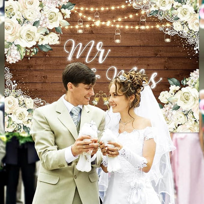 MEHOFOND 7x5ft Mr and Mrs Bridal Shower Backdrop Wedding Decorations Rustic - Image 5