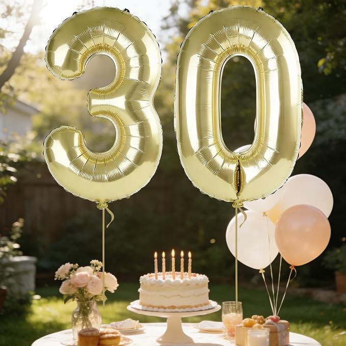 40 Inch Number 30 Balloons for 30th Birthday Party Decorations, 0-100 Champagne - Image 3