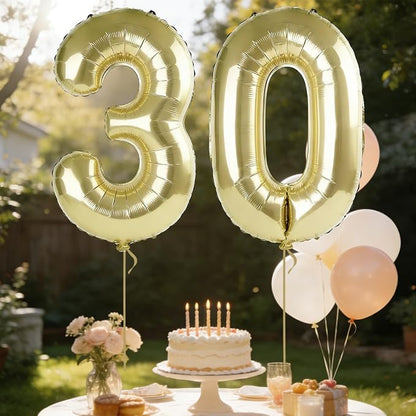 40 Inch Number 30 Balloons for 30th Birthday Party Decorations, 0-100 Champagne - Image 3
