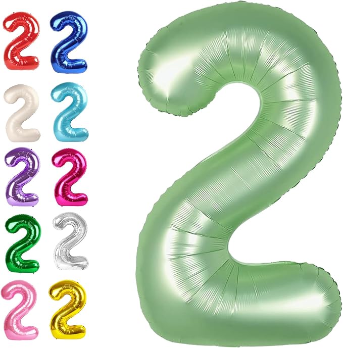 Sage Green Number 2 Balloon 40 inch, 2nd Birthday Party Balloons Decorations | by Upgesy