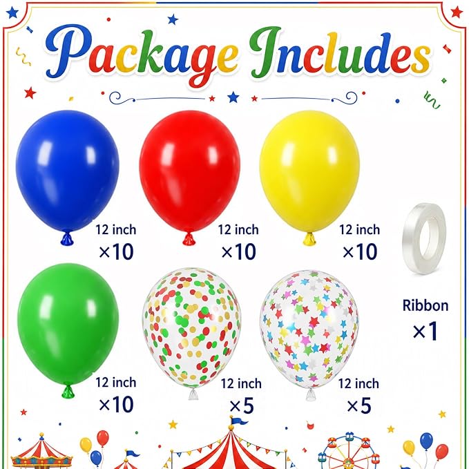 Red Blue Green Yellow Balloons, 12 Inch 50pcs Carnival Circus Balloon Matte Red - Image 2