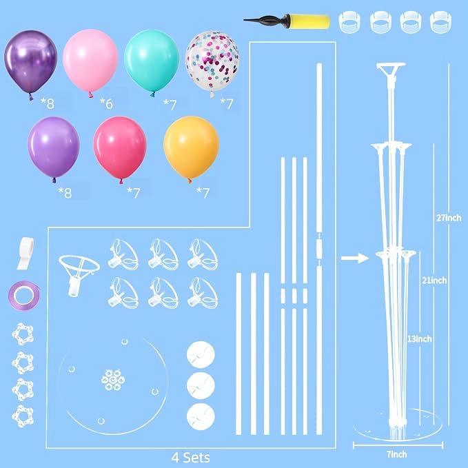 4 Sets Pink Purple Blue Teal Yellow Balloons Stand - Image 4
