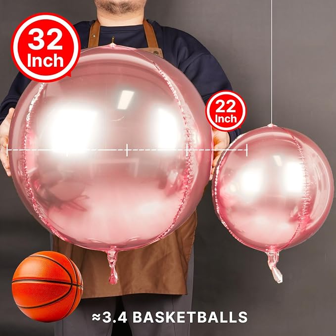 PartyWoo Rose Gold Large Round Giant 4D Jumbo Foil Balloons 6pcs 32 Inch | 32 - Image 2