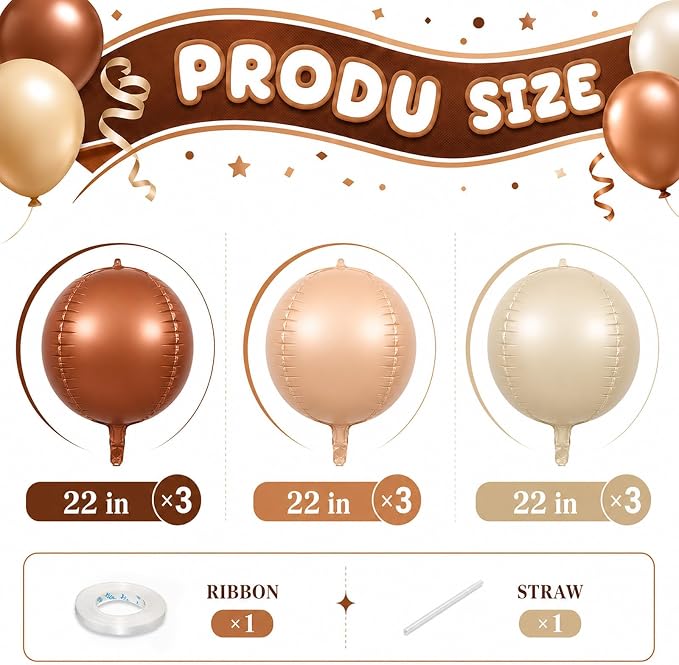 Brown Sand White Round Foil Balloons - Image 2
