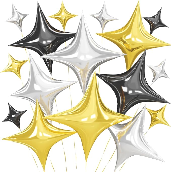 Gold Black Star Balloons, 26 Inch and 10 Inch Black Gold Stars Shaped Balloon by BIAPIAN