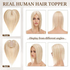 Rich Choices Hair Toppers for Women Real Human Hair 100% Human Remy Toppers NO Bangs with Thinning on Top Clip in Hairpiece 4"x4.7"Lace Base 6 Inch #18P613 Ash Blonde Highlights Bleach Blonde