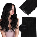 DOORES Hair Extensions Real Human Clip in 18 inch 130g 7pcs Invisi Edge, Seamless Clip in Hair Extensions Invisible Clipins Virgin Injected Skin Weft, 1 Jet Black