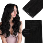 DOORES Hair Extensions Real Human Clip in 14 inch 120g 7pcs Invisi Edge, Seamless Clip in Hair Extensions Invisible Clipins Virgin Injected Skin Weft, 1 Jet Black