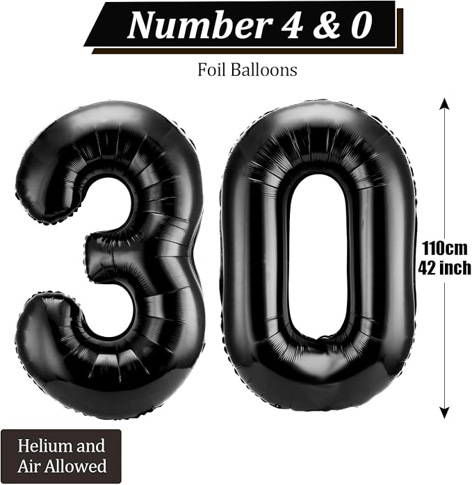 Gejoy 40 Inch Number 30 Balloons Jumbo 30 Foil Giant Number 30 Balloons - Image 2