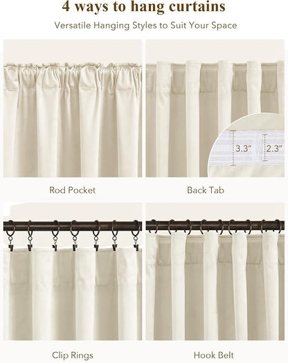 Ivory White Velvet Curtains for Nursery Back Tab, W52 x L120, Extra Back tab - Image 2