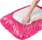 Manyshofu Satin Pillowcases for Hair Protection - 1Pcs Hot Pink Pillow Cases, Elastic Band Standard & Queen Satin Pillowcases Luxury Silky Pillow Cases Travel Pillow Covers
