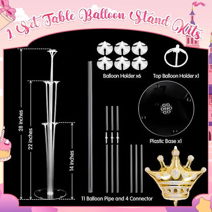 Seematn 2 Set Princess Balloon Stand Kits Pastel Gold Crown Balloons Sticks - Image 3