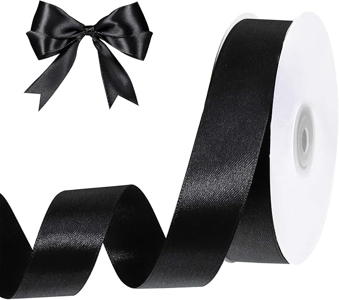 woric Black Satin Ribbon Ribbon 1 inch 50 Yards Black Hair Bows | Use by woric