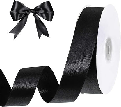 woric Black Satin Ribbon Ribbon 1 inch 50 Yards Black Hair Bows | Use by woric