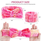 3PCS Spa Headband and Wristbands Set for Women, Soft Microfiber Face Wash Headband with Cute Bow, Elastic Absorbent Wrist Towels, Makeup Skincare Accessories for Facial, Shower, Yoga