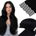 YoungSee Black Tape in Hair Extensions Real Human Hair Invisible Tape in Hair Extensions Human Hair 14Inch Jet Black 50g Tape-in Extension Human Hair Black for Women 20pcs Easy to Apply