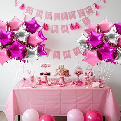 TONIFUL 15Pcs Star Balloons 18Inch Large Hot Pink Silver Pink Foil Balloons | - Image 3