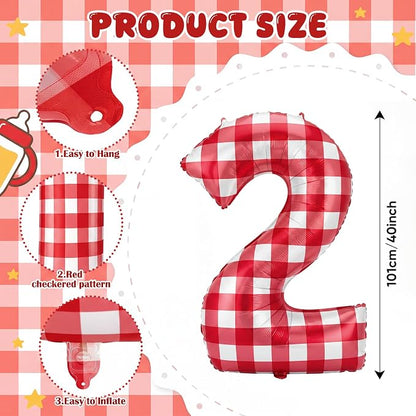Jenaai 40 Inch Gingham 2nd Balloon Large Number 2 Plaid Balloons - Image 2