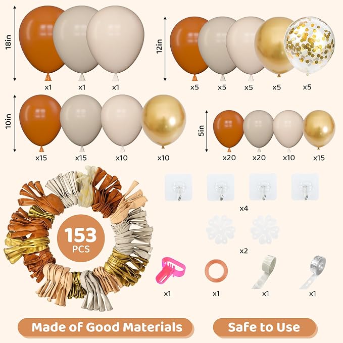 Amandir 153pcs Burnt Orange Balloon Garland Arch Kit, Different Sizes 18 12 10 - Image 2