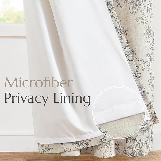 jinchan Floral Linen Curtains Lined 108 Inch Farmhouse Back Tab 2 Panels | - Image 5