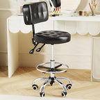 YJHome Rolling Stool, Rolling Stools with Wheels Foot Rest, Backrest Adjustable Height, Heavy Duty 400lbs Weight Capacity, Salon Spa Tattoo Massage Office Swivel Stool Chair (Black)