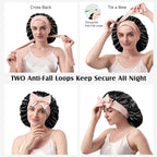 YFONG 100% 22 Momme Mulberry Silk Bonnet for Sleeping Women, Larger Double Layer Silk Hair Wrap for Curly Short Long Hair, Non-Slip Sleep Cap Turban with Elastic Tie Band (Pink & Black)