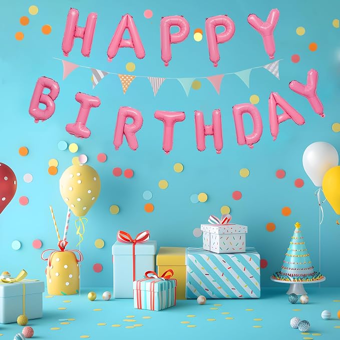 Happy Birthday Balloons Banner Pink Mylar Letter Sign | 16 Inch Reusable Foil - Image 3
