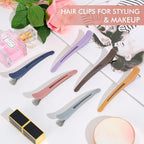 12pcs Duck Billed Hair Clips for Styling Sectioning Rollers Blowout Cutting - Professional Salon Clips with Silicone Band for Stylists Hairdressers Thick Long Hair – Ashen 6 Colors 4.48” Long